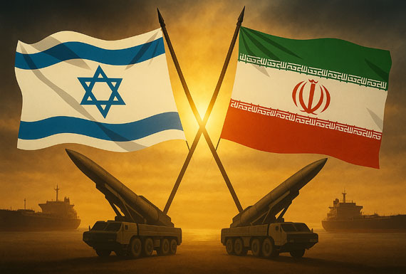 Israel and Iran flags during conflict